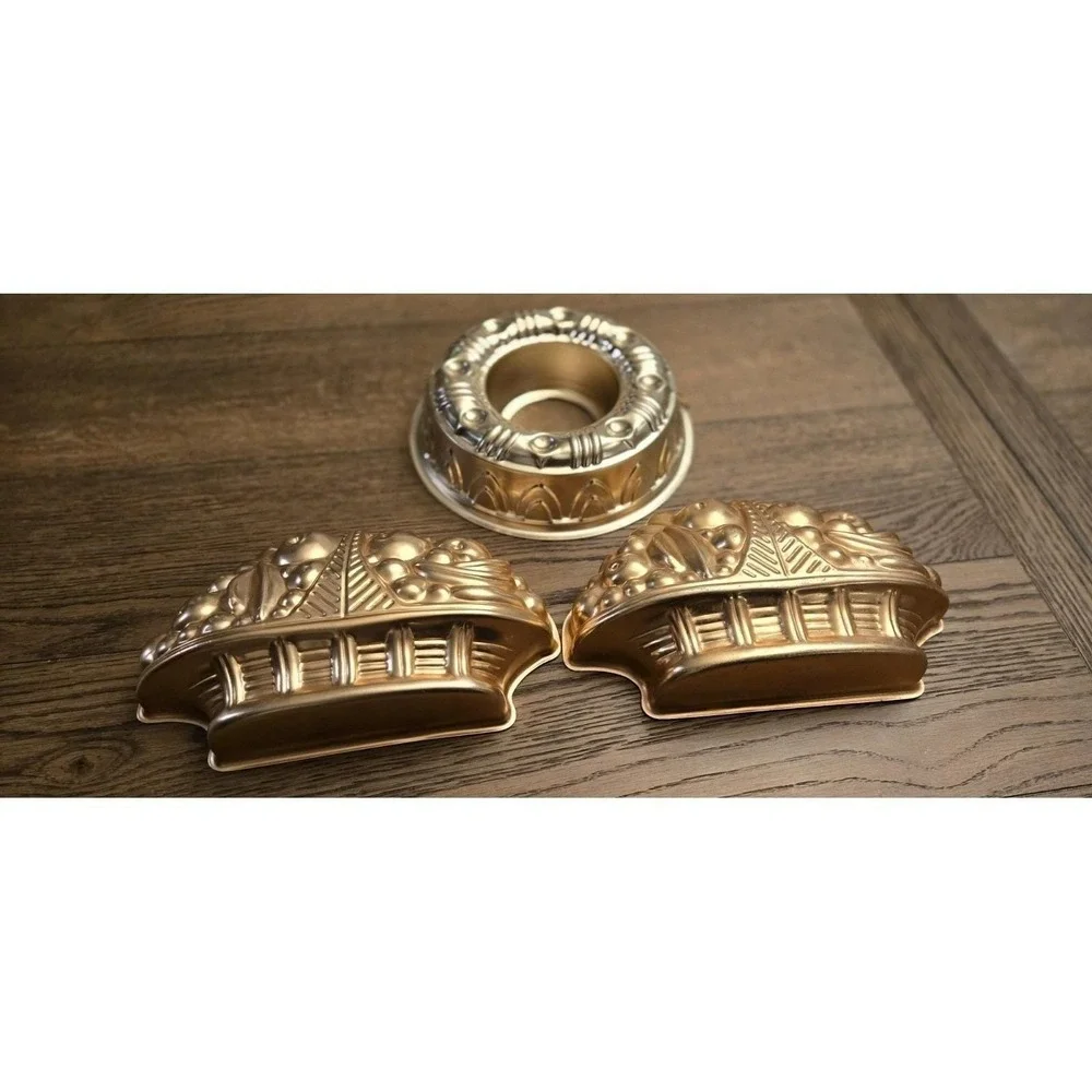 Copper Tone Aluminum Jello Cake Molds Fruit Basket Ring Set 3pc